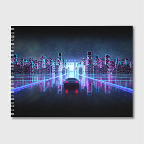 Альбом для рисования с принтом SYNTHWAVE RETROWAVE в Тюмени, 100% бумага
 | матовая бумага, плотность 200 мг. | hotline miami | neon | new retro wave | outrun | outrun electro | retro | retrowave | synth | synthwave | неон | ретро | хотлайн майами