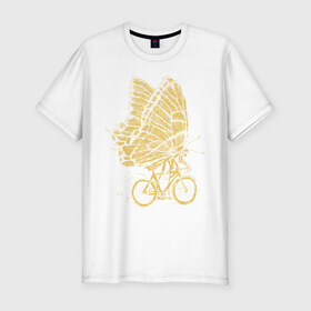 Мужская футболка хлопок Slim с принтом Бабочка на велосипеде в Тюмени, 92% хлопок, 8% лайкра | приталенный силуэт, круглый вырез ворота, длина до линии бедра, короткий рукав | бабочка | велосипед | велоспорт | зож