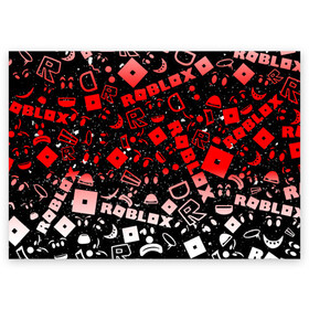 Поздравительная открытка с принтом Roblox в Тюмени, 100% бумага | плотность бумаги 280 г/м2, матовая, на обратной стороне линовка и место для марки
 | Тематика изображения на принте: dynablocks | for kids | funny | roblox | robux | roleplay | белый | блоки | вселенная | герои | красный | кубики | роблокс | симулятор