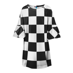 Детское платье 3D с принтом Шахматка в Тюмени, 100% полиэстер | прямой силуэт, чуть расширенный к низу. Круглая горловина, на рукавах — воланы | Тематика изображения на принте: квадраты | текстуры | узор шахматка | узоры | чб | чб квадраты | чб узор | шахматка | шахматная доска | шахматы