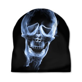 Шапка 3D с принтом Летающий череп. в Тюмени, 100% полиэстер | универсальный размер, печать по всей поверхности изделия | летающий череп | модные | призрак | прикольные картинки | скелет | стиль | череп