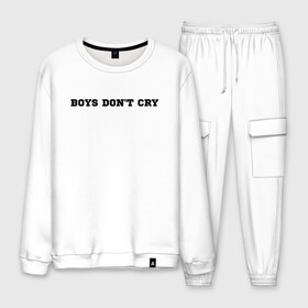 Мужской костюм хлопок с принтом BOYS DONT CRY в Тюмени, 100% хлопок | на свитшоте круглая горловина, мягкая резинка по низу. Брюки заужены к низу, на них два вида карманов: два “обычных” по бокам и два объемных, с клапанами, расположенные ниже линии бедра. Брюки с мягкой трикотажной резинкой на поясе и по низу штанин. В поясе для дополнительного комфорта — широкие завязки | Тематика изображения на принте: boys dont cry | keep calm