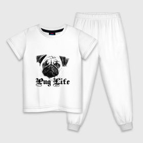 Детская пижама хлопок с принтом Pug life в Тюмени, 100% хлопок |  брюки и футболка прямого кроя, без карманов, на брюках мягкая резинка на поясе и по низу штанин
 | Тематика изображения на принте: pug life | арт | животные | мопс | собака | собачья жизнь