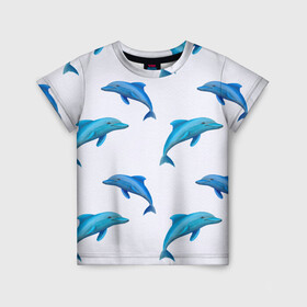 Детская футболка 3D с принтом Рай для дельфина в Тюмени, 100% гипоаллергенный полиэфир | прямой крой, круглый вырез горловины, длина до линии бедер, чуть спущенное плечо, ткань немного тянется | Тематика изображения на принте: арт | дельфин | дельфины | искусство | морское | океан | паттерн | рыба | рыбы