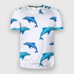 Мужская футболка 3D спортивная с принтом Рай для дельфина в Тюмени, 100% полиэстер с улучшенными характеристиками | приталенный силуэт, круглая горловина, широкие плечи, сужается к линии бедра | арт | дельфин | дельфины | искусство | морское | океан | паттерн | рыба | рыбы