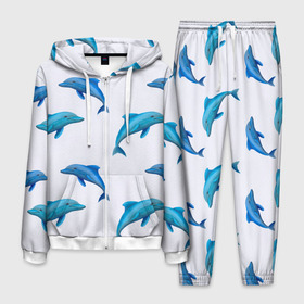 Мужской костюм 3D с принтом Рай для дельфина в Тюмени, 100% полиэстер | Манжеты и пояс оформлены тканевой резинкой, двухслойный капюшон со шнурком для регулировки, карманы спереди | арт | дельфин | дельфины | искусство | морское | океан | паттерн | рыба | рыбы