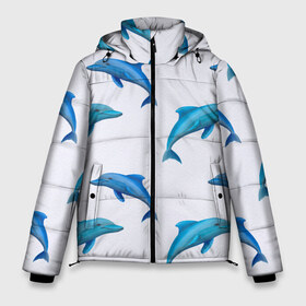 Мужская зимняя куртка 3D с принтом Рай для дельфина в Тюмени, верх — 100% полиэстер; подкладка — 100% полиэстер; утеплитель — 100% полиэстер | длина ниже бедра, свободный силуэт Оверсайз. Есть воротник-стойка, отстегивающийся капюшон и ветрозащитная планка. 

Боковые карманы с листочкой на кнопках и внутренний карман на молнии. | Тематика изображения на принте: арт | дельфин | дельфины | искусство | морское | океан | паттерн | рыба | рыбы