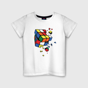 Детская футболка хлопок с принтом Кубик Рубика в Тюмени, 100% хлопок | круглый вырез горловины, полуприлегающий силуэт, длина до линии бедер | Тематика изображения на принте: абстракция | арт | головоломка | кубик рубик | кубик рубика