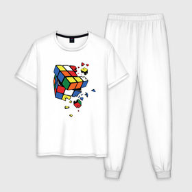 Мужская пижама хлопок с принтом Кубик Рубика в Тюмени, 100% хлопок | брюки и футболка прямого кроя, без карманов, на брюках мягкая резинка на поясе и по низу штанин
 | абстракция | арт | головоломка | кубик рубик | кубик рубика