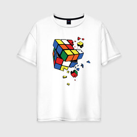 Женская футболка хлопок Oversize с принтом Кубик Рубика в Тюмени, 100% хлопок | свободный крой, круглый ворот, спущенный рукав, длина до линии бедер
 | абстракция | арт | головоломка | кубик рубик | кубик рубика