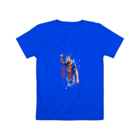 Детская футболка хлопок с принтом Месси в Тюмени, 100% хлопок | круглый вырез горловины, полуприлегающий силуэт, длина до линии бедер | lionel | messi | барса | барселона | испания | лионель | месси | футбол