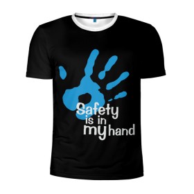 Мужская футболка 3D спортивная с принтом Safety in my hand! в Тюмени, 100% полиэстер с улучшенными характеристиками | приталенный силуэт, круглая горловина, широкие плечи, сужается к линии бедра | covid 19 | cronavirus | quarantine | safety always | safety first | безопасность | в руках | коронавирус