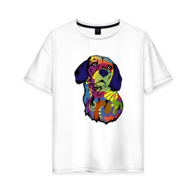 Женская футболка хлопок Oversize с принтом Берегись биглей в Тюмени, 100% хлопок | свободный крой, круглый ворот, спущенный рукав, длина до линии бедер
 | абстракция | бигль | сердце | собака
