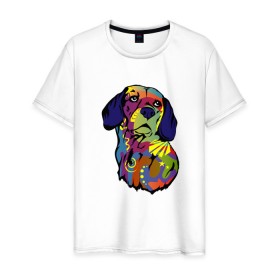 Мужская футболка хлопок с принтом Берегись биглей в Тюмени, 100% хлопок | прямой крой, круглый вырез горловины, длина до линии бедер, слегка спущенное плечо. | абстракция | бигль | сердце | собака