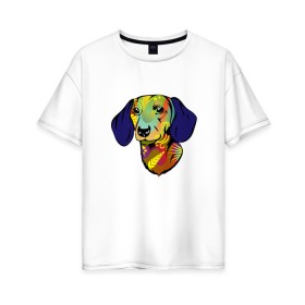 Женская футболка хлопок Oversize с принтом Берегись такс! в Тюмени, 100% хлопок | свободный крой, круглый ворот, спущенный рукав, длина до линии бедер
 | абстракция | вектор | животные | любовь | питомец | породистые собаки | сердце | собака | собаки | собачник | такса | таксы
