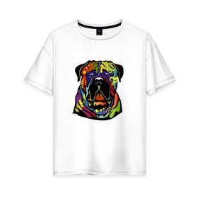 Женская футболка хлопок Oversize с принтом Берегись бульмастифов! в Тюмени, 100% хлопок | свободный крой, круглый ворот, спущенный рукав, длина до линии бедер
 | абстракция | бульмастиф | вектор | животные | любовь | питомец | породистые собаки | сердце | собака | собаки | собачник