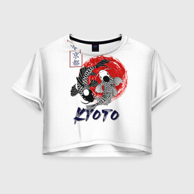 Женская футболка Crop-top 3D с принтом Карпы Кои Киото в Тюмени, 100% полиэстер | круглая горловина, длина футболки до линии талии, рукава с отворотами | киото япония японский стиль карпы кои