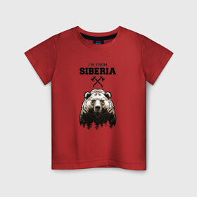 Детская футболка хлопок с принтом Сибирь в Тюмени, 100% хлопок | круглый вырез горловины, полуприлегающий силуэт, длина до линии бедер | siberia | лес | медведь | русский мишка | сибирь | сибиряк | тайга | топоры