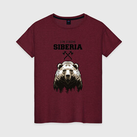 Женская футболка хлопок с принтом Сибирь в Тюмени, 100% хлопок | прямой крой, круглый вырез горловины, длина до линии бедер, слегка спущенное плечо | siberia | лес | медведь | русский мишка | сибирь | сибиряк | тайга | топоры