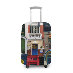 Чехол для чемодана 3D с принтом London doors цифровой коллаж в Тюмени, 86% полиэфир, 14% спандекс | двустороннее нанесение принта, прорези для ручек и колес | англия | архитектура | великобритания | двери | дверь | лондон | окно | проем | туризм | цифровой коллаж