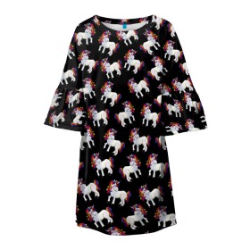 Детское платье 3D с принтом Единороги в Тюмени, 100% полиэстер | прямой силуэт, чуть расширенный к низу. Круглая горловина, на рукавах — воланы | animal | rainbow | unicorn | единорог | единорожка | животное | радуга