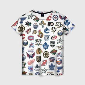 Женская футболка 3D с принтом Логотипы НХЛ в Тюмени, 100% полиэфир ( синтетическое хлопкоподобное полотно) | прямой крой, круглый вырез горловины, длина до линии бедер | capitals | nhl | penguins | pittsburgh | washington | блюз | бостон | брюинз | вашингтон | детройт | кэпиталз | логотипы нхл | нью йорк | пингвинз | питтсбург | рейнджерс | сан хосе шаркс | сент луис | тампа бэй
