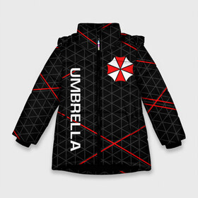 Зимняя куртка для девочек 3D с принтом UMBRELLA CORP в Тюмени, ткань верха — 100% полиэстер; подклад — 100% полиэстер, утеплитель — 100% полиэстер. | длина ниже бедра, удлиненная спинка, воротник стойка и отстегивающийся капюшон. Есть боковые карманы с листочкой на кнопках, утяжки по низу изделия и внутренний карман на молнии. 

Предусмотрены светоотражающий принт на спинке, радужный светоотражающий элемент на пуллере молнии и на резинке для утяжки. | ada wong | biohazard | leon | nemesis | project resistance | raccoon city | re | re3 | resident evil | resident evil 3 | rpd | stars | umbrella | ада вонг | амбрелла | немезис | ужасы