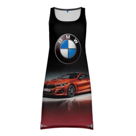 Платье-майка 3D с принтом BMW в Тюмени, 100% полиэстер | полуприлегающий силуэт, широкие бретели, круглый вырез горловины, удлиненный подол сзади. | bmw | car | germany | prestige | red | автомобиль | бмв | германия | красный | престиж