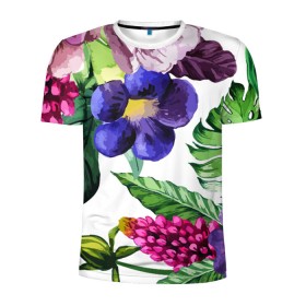 Мужская футболка 3D спортивная с принтом Цветы в Тюмени, 100% полиэстер с улучшенными характеристиками | приталенный силуэт, круглая горловина, широкие плечи, сужается к линии бедра | Тематика изображения на принте: big picture | лето | листья | прикольные картинки | тропические | цветы