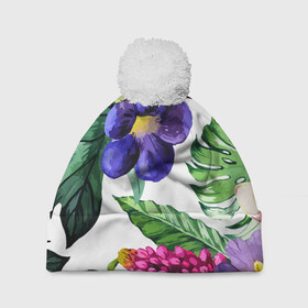 Шапка 3D c помпоном с принтом Цветы в Тюмени, 100% полиэстер | универсальный размер, печать по всей поверхности изделия | Тематика изображения на принте: big picture | лето | листья | прикольные картинки | тропические | цветы