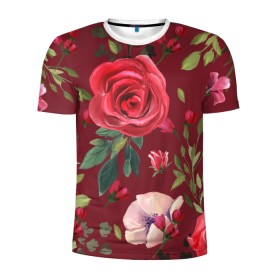 Мужская футболка 3D спортивная с принтом rose в Тюмени, 100% полиэстер с улучшенными характеристиками | приталенный силуэт, круглая горловина, широкие плечи, сужается к линии бедра | big picture | rose | листья | прикольные картинки | розы | цветы