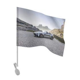 Флаг для автомобиля с принтом Mercedes V8 Biturbo в Тюмени, 100% полиэстер | Размер: 30*21 см | cabriolet | car | germany | mercedes | mountains | nature | v 8 biturbo | автомобиль | германия | горы | кабриолет | мерседес | природа