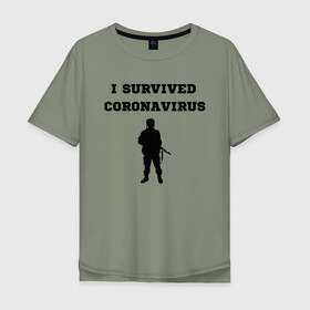Мужская футболка хлопок Oversize с принтом Coronavirus Survivor в Тюмени, 100% хлопок | свободный крой, круглый ворот, “спинка” длиннее передней части | corona | coronavirus | i | survive | virus | вирус | корона | коронавирус | пережил | я