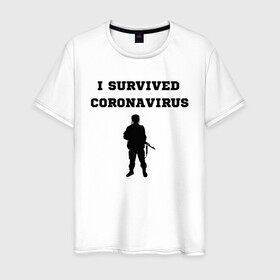 Мужская футболка хлопок с принтом Coronavirus Survivor в Тюмени, 100% хлопок | прямой крой, круглый вырез горловины, длина до линии бедер, слегка спущенное плечо. | corona | coronavirus | i | survive | virus | вирус | корона | коронавирус | пережил | я
