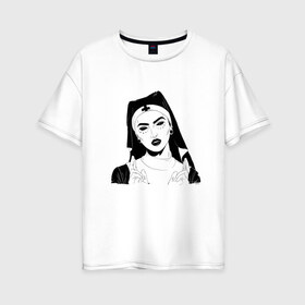 Женская футболка хлопок Oversize с принтом Saint Lady в Тюмени, 100% хлопок | свободный крой, круглый ворот, спущенный рукав, длина до линии бедер
 | saint | гот | готы | демоны | монашка | сатана | святая | тату | фэнтази