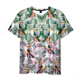 Мужская футболка 3D с принтом туканы в Тюмени, 100% полиэфир | прямой крой, круглый вырез горловины, длина до линии бедер | casual | summer | летние | лето | пляжное | тренд | тропики