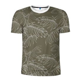 Мужская футболка 3D спортивная с принтом листья пальмы в Тюмени, 100% полиэстер с улучшенными характеристиками | приталенный силуэт, круглая горловина, широкие плечи, сужается к линии бедра | casual | summer | летние | лето | пляжное | тренд | тропики