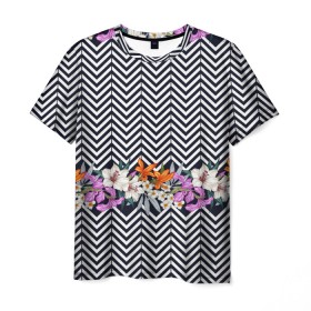 Мужская футболка 3D с принтом тропически цветы с орнаментом в Тюмени, 100% полиэфир | прямой крой, круглый вырез горловины, длина до линии бедер | casual | summer | летние | лето | пляжное | тренд | тропики