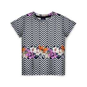Детская футболка 3D с принтом тропически цветы с орнаментом в Тюмени, 100% гипоаллергенный полиэфир | прямой крой, круглый вырез горловины, длина до линии бедер, чуть спущенное плечо, ткань немного тянется | casual | summer | летние | лето | пляжное | тренд | тропики