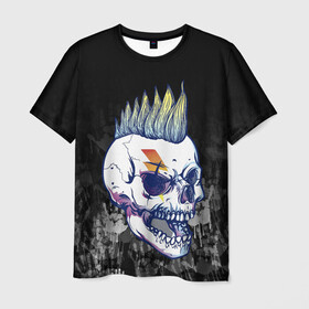 Мужская футболка 3D с принтом Череп с ирокезы в Тюмени, 100% полиэфир | прямой крой, круглый вырез горловины, длина до линии бедер | pank | rock | skull | ирокез | модная | модный | музыка | панк | рок | рокер | скелет | череп