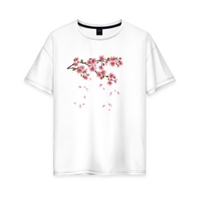Женская футболка хлопок Oversize с принтом Весна 2020. в Тюмени, 100% хлопок | свободный крой, круглый ворот, спущенный рукав, длина до линии бедер
 | весенние картинки | весна | весна 2020 | зелнь | прекрасное время года | прикольные картинки | природа | птицы | тюльпаны | цветы