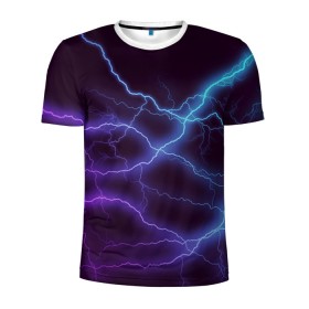 Мужская футболка 3D спортивная с принтом МОЛНИЯ в Тюмени, 100% полиэстер с улучшенными характеристиками | приталенный силуэт, круглая горловина, широкие плечи, сужается к линии бедра | гроза | гром | молния | небо | неон | неоновый | ночь | природа | разряд | текстура | ток | электричество | яркий