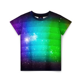 Детская футболка 3D с принтом Space в Тюмени, 100% гипоаллергенный полиэфир | прямой крой, круглый вырез горловины, длина до линии бедер, чуть спущенное плечо, ткань немного тянется | abstract | space | texture | абстракция | астрономия | волны | вселенная | галактика | геометрия | градиент | звезда | космос | краски | палитра | паттерн | полигоны | радуга | текстура