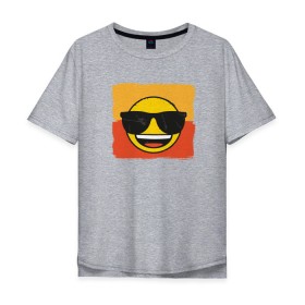 Мужская футболка хлопок Oversize с принтом Крутой Эмодзи в Тюмени, 100% хлопок | свободный крой, круглый ворот, “спинка” длиннее передней части | deal with it | emoji | emojico | в очках | весенний | довольный | крутой | крутой смайлик | летний | мем | смайл | смайлик | смайлик в очках | счастливый | эмоджи | эмодзи | эмодзи смс