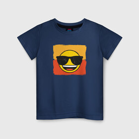 Детская футболка хлопок с принтом Крутой Эмодзи в Тюмени, 100% хлопок | круглый вырез горловины, полуприлегающий силуэт, длина до линии бедер | deal with it | emoji | emojico | в очках | весенний | довольный | крутой | крутой смайлик | летний | мем | смайл | смайлик | смайлик в очках | счастливый | эмоджи | эмодзи | эмодзи смс