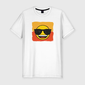 Мужская футболка премиум с принтом Крутой Эмодзи в Тюмени, 92% хлопок, 8% лайкра | приталенный силуэт, круглый вырез ворота, длина до линии бедра, короткий рукав | deal with it | emoji | emojico | в очках | весенний | довольный | крутой | крутой смайлик | летний | мем | смайл | смайлик | смайлик в очках | счастливый | эмоджи | эмодзи | эмодзи смс