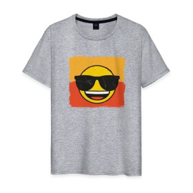 Мужская футболка хлопок с принтом Крутой Эмодзи в Тюмени, 100% хлопок | прямой крой, круглый вырез горловины, длина до линии бедер, слегка спущенное плечо. | deal with it | emoji | emojico | в очках | весенний | довольный | крутой | крутой смайлик | летний | мем | смайл | смайлик | смайлик в очках | счастливый | эмоджи | эмодзи | эмодзи смс