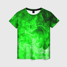 Женская футболка 3D с принтом ОГОНЬ GREEN NEON в Тюмени, 100% полиэфир ( синтетическое хлопкоподобное полотно) | прямой крой, круглый вырез горловины, длина до линии бедер | Тематика изображения на принте: битва огней | зеленый | неон | неоновый | огонь | пламя | пожар | салатовый | стихия | текстура | цветной | яркий