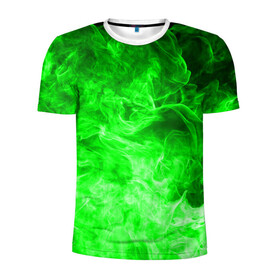 Мужская футболка 3D спортивная с принтом ОГОНЬ GREEN NEON в Тюмени, 100% полиэстер с улучшенными характеристиками | приталенный силуэт, круглая горловина, широкие плечи, сужается к линии бедра | битва огней | зеленый | неон | неоновый | огонь | пламя | пожар | салатовый | стихия | текстура | цветной | яркий