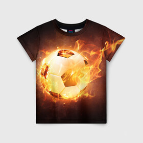 Детская футболка 3D с принтом футбольный мяч  в Тюмени, 100% гипоаллергенный полиэфир | прямой крой, круглый вырез горловины, длина до линии бедер, чуть спущенное плечо, ткань немного тянется | комета | мяч | пламя | спорт | футбол